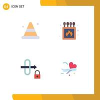 4 Flat Icon concept for Websites Mobile and Apps alert lock road match fly Editable Vector Design Elements
