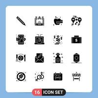 16 User Interface Solid Glyph Pack of modern Signs and Symbols of business life food city fly Editable Vector Design Elements