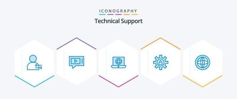 Technical Support 25 Blue icon pack including communication. support. laptop. lock. gear vector