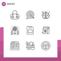 Pictogram Set of 9 Simple Outlines of storage card law atom star Editable Vector Design Elements