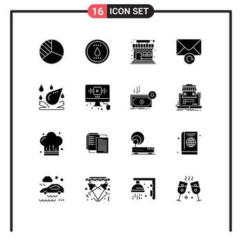 User Interface Pack of 16 Basic Solid Glyphs of youtube element shop spa retry Editable Vector Design Elements