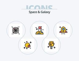 paquete de iconos llenos de línea de espacio y galaxia 5 diseño de iconos. planeta. destruido. extraterrestre. astronomía. espacio vector