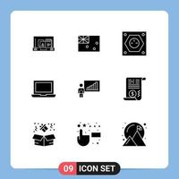 Solid Glyph Pack of 9 Universal Symbols of business macbook electric laptop socket Editable Vector Design Elements