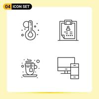 Mobile Interface Line Set of 4 Pictograms of summer hot clipboard medical computer Editable Vector Design Elements