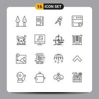 Pack of 16 creative Outlines of audio smart house home server Editable Vector Design Elements