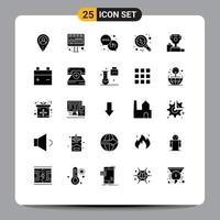 Set of 25 Vector Solid Glyphs on Grid for cup ceremony service bowl magnifier Editable Vector Design Elements