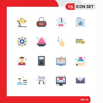 16 signos universales de color plano símbolos de configuración laboratorio de imágenes de química de gran pensamiento paquete editable de elementos de diseño de vectores creativos