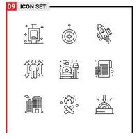 Pack of 9 creative Outlines of couch man space craft career launch Editable Vector Design Elements