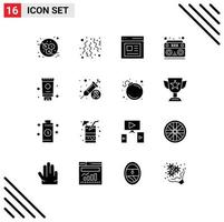 16 Universal Solid Glyphs Set for Web and Mobile Applications bath cream content radio music Editable Vector Design Elements