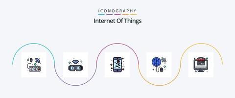 Internet Of Things Line Filled Flat 5 Icon Pack Including shop. connection. map. network. global