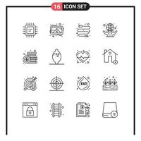 16 Outline concept for Websites Mobile and Apps money currency data coin hands Editable Vector Design Elements