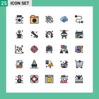 paquete de 25 modernos signos y símbolos de colores planos de línea rellena para medios de impresión web, como la configuración de cálculo de dióxido de carbono de destino de ruta, elementos de diseño de vectores editables
