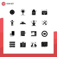 Paquete de glifos sólidos de 16 interfaces de usuario de signos y símbolos modernos de configuración de casos de logros elementos de diseño de vectores editables de flores breves