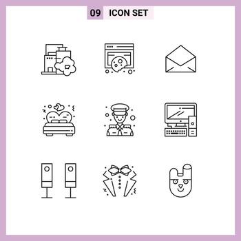 Outline Pack of 9 Universal Symbols of captain valentine privacy love open Editable Vector Design Elements