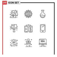 9 Creative Icons Modern Signs and Symbols of color paint brush business education science Editable Vector Design Elements