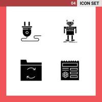 Mobile Interface Solid Glyph Set of 4 Pictograms of electrical backup power supply artificial sync Editable Vector Design Elements