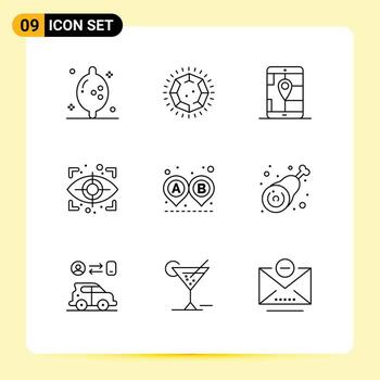 User Interface Pack of 9 Basic Outlines of ride road gps destination scan Editable Vector Design Elements