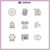 Modern Set of 9 Outlines Pictograph of engineering science applied science award badge egg bag Editable Vector Design Elements