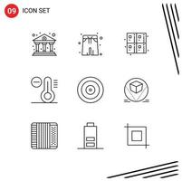 Group of 9 Outlines Signs and Symbols for target finance calculate eye decrease Editable Vector Design Elements