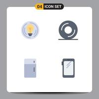 4 Flat Icon concept for Websites Mobile and Apps bulb fridge creative dvd home Editable Vector Design Elements