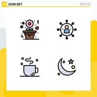 Universal Icon Symbols Group of 4 Modern Filledline Flat Colors of flower break rose people cup Editable Vector Design Elements