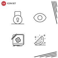 Group of 4 Modern Filledline Flat Colors Set for key application security design food Editable Vector Design Elements