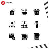 Mobile Interface Solid Glyph Set of 9 Pictograms of bright star lifestyle success settings Editable Vector Design Elements