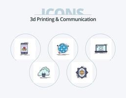 Línea de impresión y comunicación en 3d llena de iconos pack 5 diseño de iconos. escanear. dimensional. ajustes. 3d. rápido vector