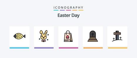 la línea de pascua llenó un paquete de 5 íconos que incluye comida. Días festivos. localización. vacaciones. el huevo de Pascua. diseño de iconos creativos vector