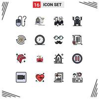 16 Universal Flat Color Filled Lines Set for Web and Mobile Applications cash technology cable robot sale label Editable Creative Vector Design Elements