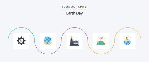 paquete de iconos flat 5 del día de la tierra que incluye. planta. fábrica de ecología. tierra. mundo vector