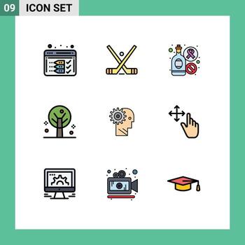 Pictogram Set of 9 Simple Filledline Flat Colors of brain tree sticks summer sign Editable Vector Design Elements