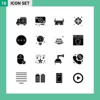 16 concepto de glifo sólido para sitios web móviles y aplicaciones protección de seguridad anteojos contraseña naturaleza elementos de diseño vectorial editables vector