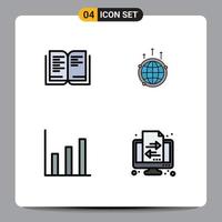 Set of 4 Modern UI Icons Symbols Signs for book finance globe connection up Editable Vector Design Elements