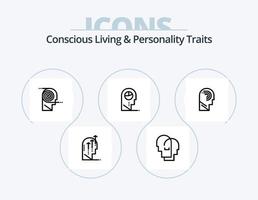 vida consciente y rasgos de personalidad línea icono paquete 5 diseño de iconos. humano. analítica. modelo. solución. mente vector