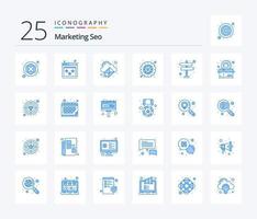 marketing seo 25 paquete de iconos de color azul que incluye flecha. ajustes. clasificación del sitio web. opciones Email vector