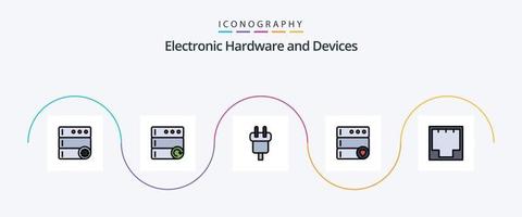 paquete de iconos de 5 planos llenos de línea de dispositivos que incluye red. ethernet cable. conexión. favorito vector