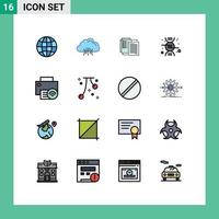 Pack of 16 Modern Flat Color Filled Lines Signs and Symbols for Web Print Media such as devices science file research shareit Editable Creative Vector Design Elements