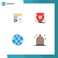 Pack of 4 Modern Flat Icons Signs and Symbols for Web Print Media such as basic globe medical shield celebration Editable Vector Design Elements