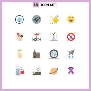 Group of 16 Modern Flat Colors Set for idea brainstorming easter brain smile Editable Pack of Creative Vector Design Elements