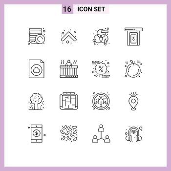 Universal Icon Symbols Group of 16 Modern Outlines of file cloud process home cloud Editable Vector Design Elements