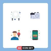 conjunto de pictogramas de 4 iconos planos simples de cámara deportiva de salto avatar tarjeta atm elementos de diseño vectorial editables vector