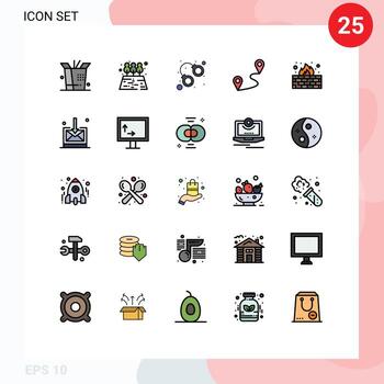 25 colores planos de línea completa universales establecidos para aplicaciones web y móviles protección de la bandeja de entrada elementos de diseño de vectores editables antivirus de internet de la cárcel