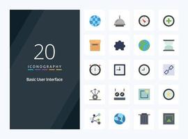 20 Basic Flat Color icon for presentation vector