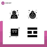 Mobile Interface Solid Glyph Set of 4 Pictograms of confirm ecommerce label tag shopping Editable Vector Design Elements