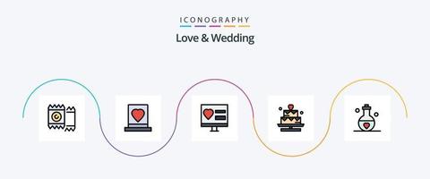 paquete de 5 iconos planos llenos de línea de amor y boda que incluye amante. pastel. casamiento. boda. amar vector