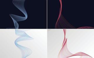 Set of 4 geometric wave pattern background Abstract waving line vector