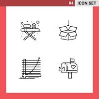 Set of 4 Modern UI Icons Symbols Signs for ironing board curve box education goal Editable Vector Design Elements