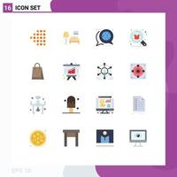 Flat Color Pack of 16 Universal Symbols of bag shop discussion search buy Editable Pack of Creative Vector Design Elements