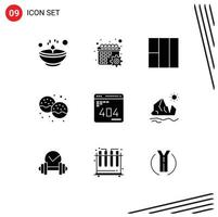 Group of 9 Solid Glyphs Signs and Symbols for development food settings eat dessert Editable Vector Design Elements